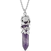 Real Natural Purple Amethyst Necklace for Women 24" with Lobster Clasp - Healing Crystal Necklaces for Women with Flower Wrapped Pendant Amethyst Jewelry Birthday Christmas Gifts