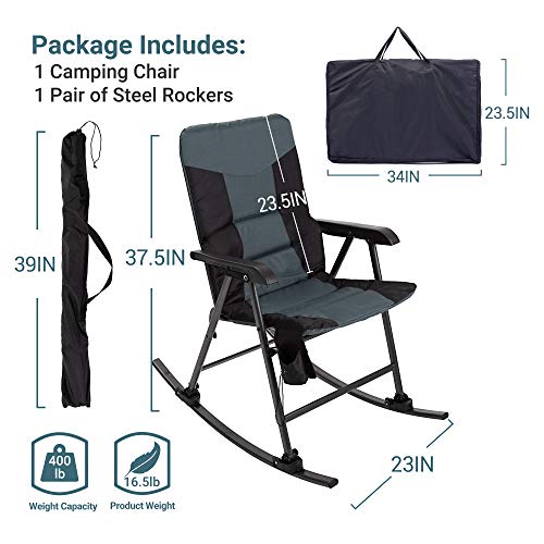 Coastrail Outdoor Folding Rocking Chair with Detachable Rockers 2 in 1