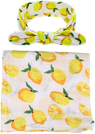 Kakawayi 100% Cotton Newborn Swaddle With Headband 1-3Pcs Sets Baby Receiving Blankets,L120cm * W120cm,Mango