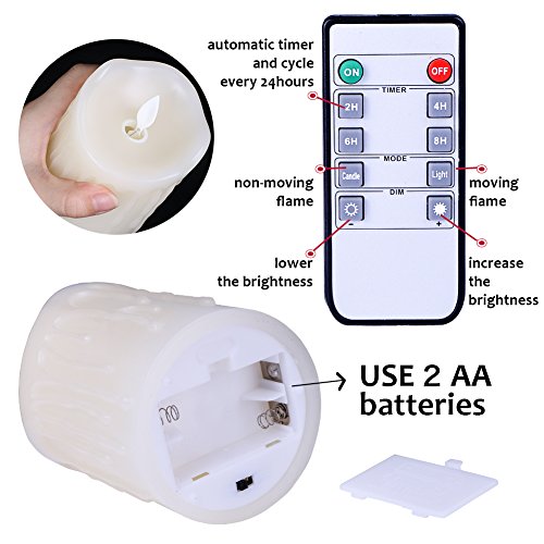 Flameless LED Candles Real Drip Pillar Wax with Timer and 10-key Remote for Wedding,Votive,Yoga and Decoration SET OF 6