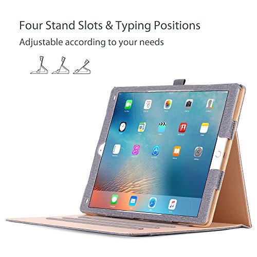 Apple iPad Pro 12.9 Case - ProCase Leather Stand Folio Case Cover for iPad Pro 12.9 Inch (Both 2017 and 2015 Models), with Multiple Viewing Angles, Auto Sleep/Wake, Apple Pencil Holder -Grey