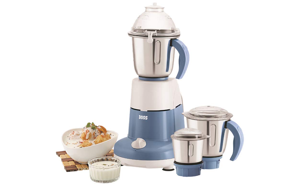 Photo 1 of BOSS Excel Pro 3-Jar Mixer Grinder Kitchen Grinding Genius 750 Watt Powerful Motor, 3 Variable Speed with Incher, 110V,Blue