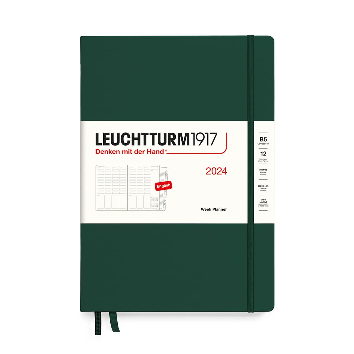 LEUCHTTURM1917 367844 Weekly Planner Composition (B5) 2024, 12 Months, Forest Green, English