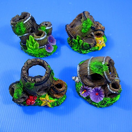 Set Of 4 Piece Barrel Aquarium Ornament resin Decoration Cave - Fish Tank Decor Set Of 4 Piece Barrel Aquarium Ornament resin Decoration Cave - Fish Tank Decor