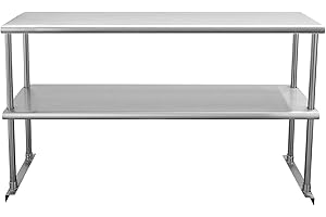 Profeeshaw Stainless Steel Overshelf for Prep & Work Table 12” x 48” NSF Commercial Adjustable Double Shelf 2 Tier for Restaurant, Bar, Utility Room, Kitchen and Garage
