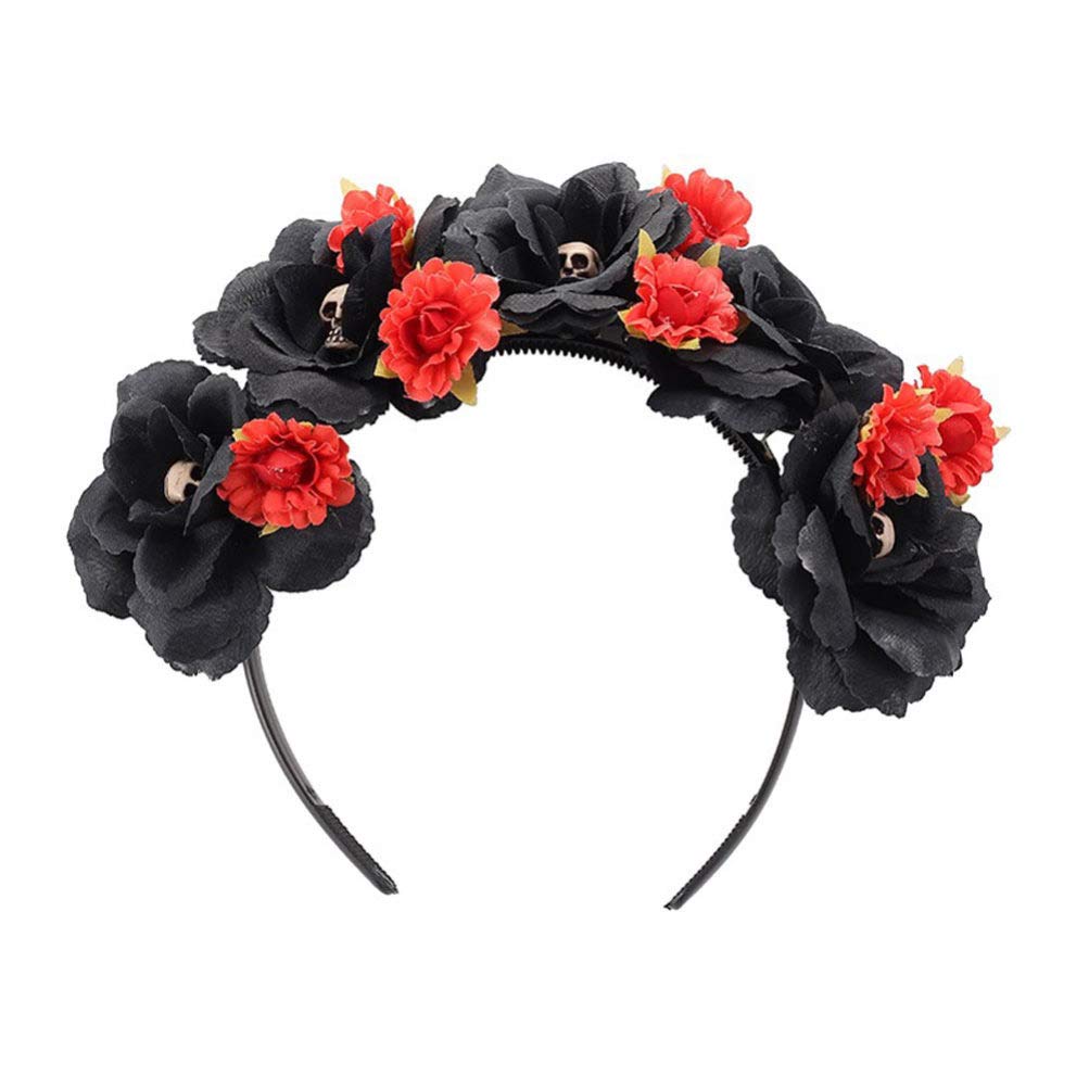 Lurrose Day of the Dead Headband, Halloween Rose Skull Headband Costume Headpiece for Cospaly Masquerade