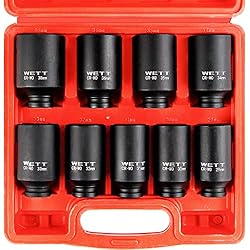 WETT 9Pcs 1/2" Drive Deep 6-Point Impact Socket