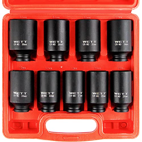 WETT 9Pcs 1/2" Drive Deep 6-Point Impact Socket