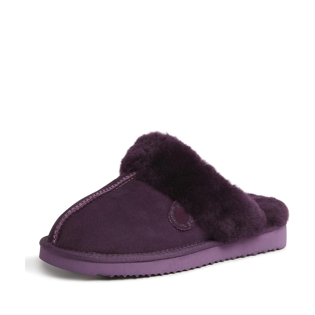 Dearfoams Women's Fireside Sydney Shearling Fur Indoor/Outdoor Scuff Slipper with Wide Widths, Aubergine, 11 Image
