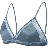 SilRiver Women's Satin Triangle Bralette Tops Silk Wirefree Bra mesh Cami Bra with Removable Pads