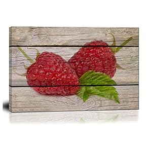 Canvas Wall Art - Red Raspberries on Wooden Background - Giclee Print Gallery Wrap Modern Home Art Ready to Hang - 12" x 18"
