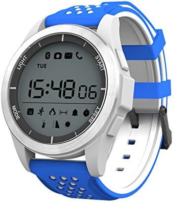 New Professional Waterproof Smart Watch Outdoor Sport Bluetooth Altitude Meter Hiking Fishing Smart Bracelet Call/SMS Reminder Mutifunctional for Android and iOS Smartphones Tracker (White+Blue)
