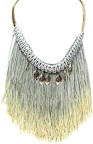 Fashion Native Fringe Fabric Bohemian Bib Plate Statement Necklace Gold Tone