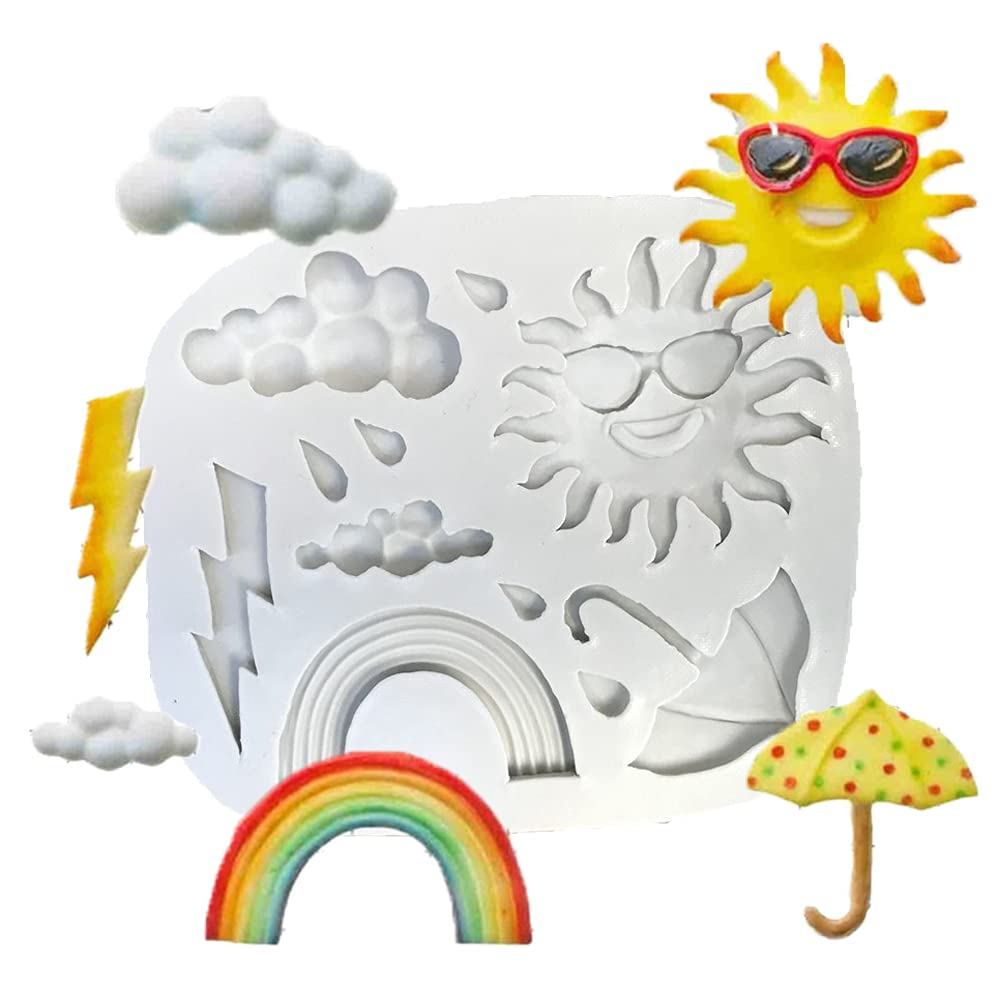 Photo 1 of Playing Mold Weather Theme Silicone Mold for DIY Cake Fondant Biscuit Cookies Sugar Pudding Chocolate Hard Candies Dessert Decor Sun Cloud Lightning Rainbow Umbrella