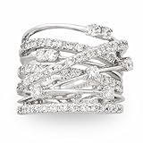 JanKuo Jewelry Silver Tone Cubic Zirconia Wide Band Cocktail Ring with Gift Box