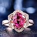 Haluoo Flower Ring, Natural Red Tourmaline Female Ring Crystal Diamond Floral Promise Ring Rose Gold Engagement Ring for Women Jewelry Accessories (6, Rose Gold)thumb 4