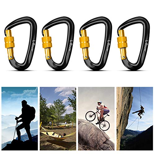 L-Rover The Best Ultra Sturdy Locking Carabiner Clips, Heavy Duty Caribeaners, x3/12kN/2645-pound Rating for Hammocks, Swing,Locking Dog Leash and Harness, Camping, Key Chains,Hiking & Utility