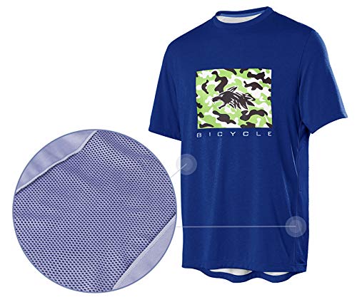 Wisdom Leaves Men's Mountain Bike Jerseys Short Sleeve MTB Cycling Jersey Moisture-Wicking T-Shirt Navy Blue