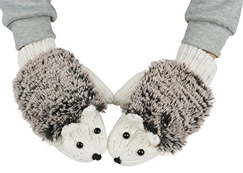 Winter warm women hedgehog cartoon animal mitten gloves,white