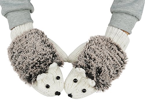 Winter Warm Women Hedgehog Cartoon Animal Mitten Gloves,White