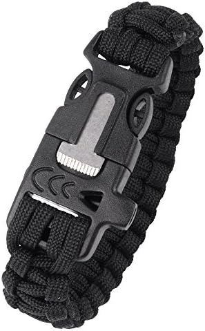 Love Direct Outdoor Paracord Survival Bracelet with Flint Scraper High decibel Whistle for Hiking Adventure (Black)