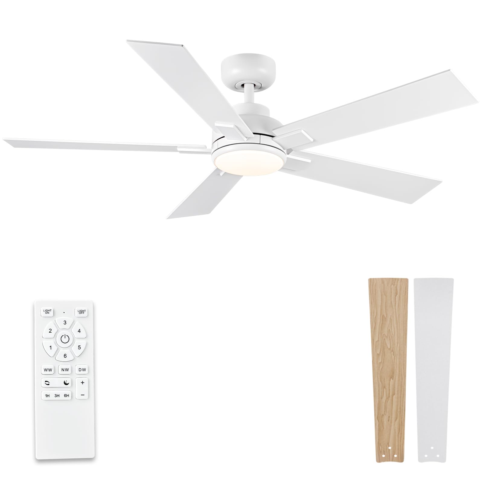 Photo 1 of Modern Ceiling Fans with Lights - 52 inch Outdoor White Ceiling Fan with Light and Remote, Reversible DC Motor, 6-Speed Quiet 3CCT LED Dimmable for Bedroom, Indoor and Outdoor, Patios, ETL Listed