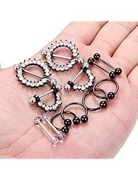 Kridzisw - 6 pares de piercings para pezón de acero quirúrgico, 0.49 oz