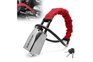 KAYCENTOP Car Steering Wheel Lock, Seat Belt Lock, Car Locks Anti-Theft Device with Aluminum Alloy Lock Housing, Max 17 Inch Length, High Visibility and Light-Weight, Universal Fit, 3Keys(Red)
