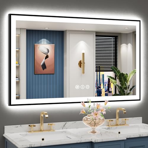 AWANDEE LED Bathroom Mirror 50x30 Black Framed