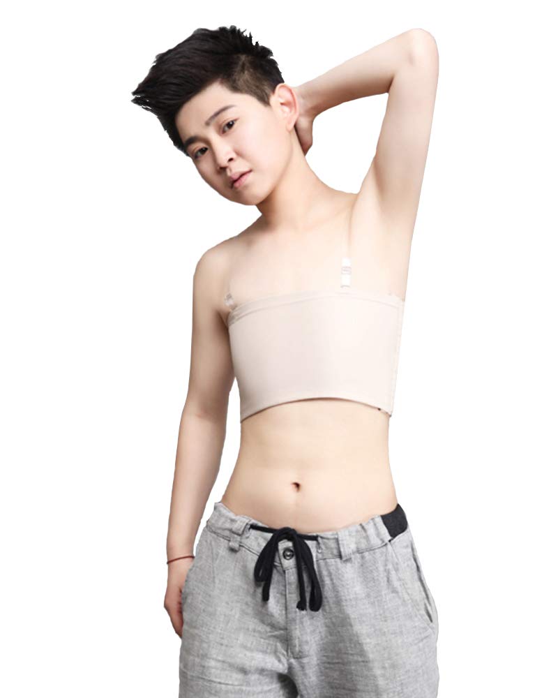 BaronHong Cosplay Cotton 3 Rows of Hooks Chest Binder Elastic Band Strapless Top for Tomboy Trans Lesibian(Nude,L)