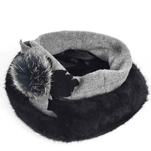 Women's 100% Wool Bucket Hat Felt Cloche Bow Dress Winter Hats (Black)