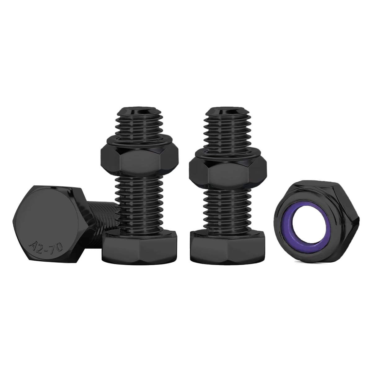 Drenky Black Bolts and Nuts Set, 10 Pcs M6 Lock Nuts and Bolts Assortment 304 Stainless Steel Hex Bolts and Nuts M6 x 16mm Machine Screws and Nut for Machinery, Furniture, Car, Bike, Ship