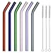GINOVO 200mm 10mm Reusable Bent Glass Drinking Straws, Set of 6 with 3 Cleaning Brushes, Multi Color - Green, Orange, Purple, Pink, Grey, Blue