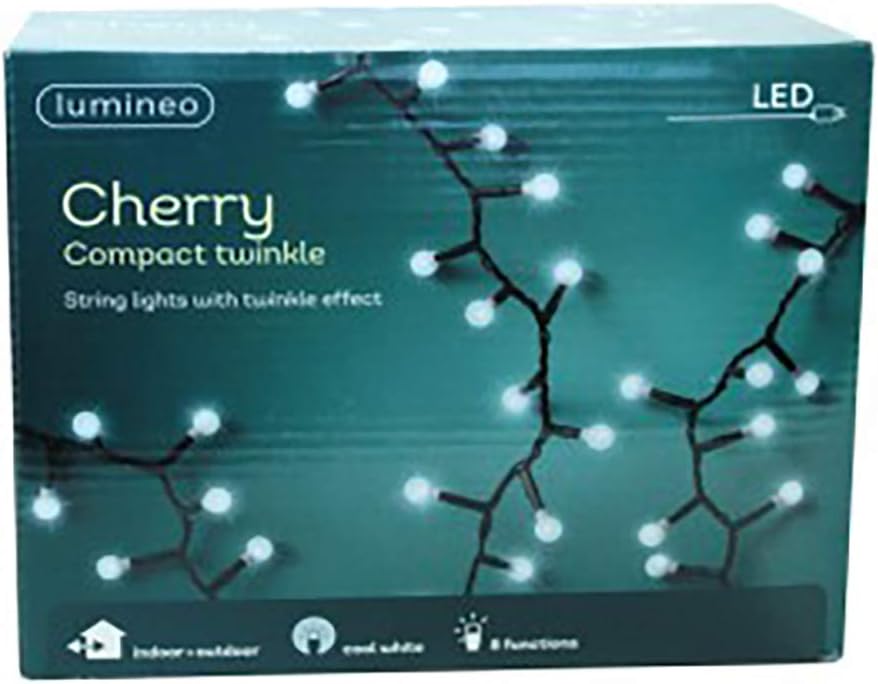 Lumineo 750 LED Warm White Christmas Cherry Compact Lights Set, Black Wire, 52.5 Feet