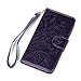 Badalink Galaxy S6 Case,Samsung Galaxy S6 Case - Wallet Flip Stand Case Embossed Plants PU Leather Case Shockproof Soft TPU Inner Bumper Slim Protective Card Slots Wrist Strap Cover Purple