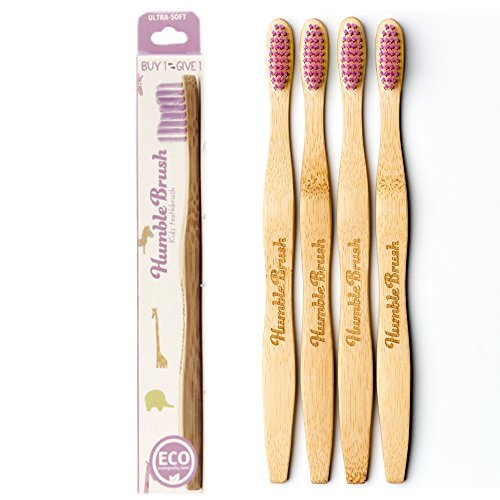 Humble Brush Bamboo Toothbrush for Kids ultra soft purple 4 pieces