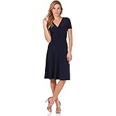 Rekucci Women's Slimming Short Sleeve Fit-N-Flare Crossover Tummy Control Dress