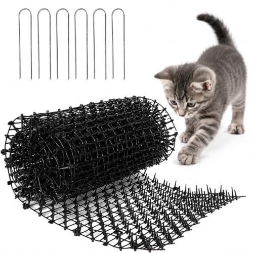 LUKANATO Tapete Repelente para Gatos 2 m x 30 cm, Alfombrilla Antigatos con Pinchos, Dispositivos Repelentes de Mascotas con 6 Clavos en U para Interiores y Exteriores