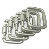 VAKO 5pcs Outdoor Screw-Lock Carabiner, Square Ring Backpack Buckle Key Chain, Aluminum Alloy Buckle for Camping, Hiking, Fishing. (Silver)