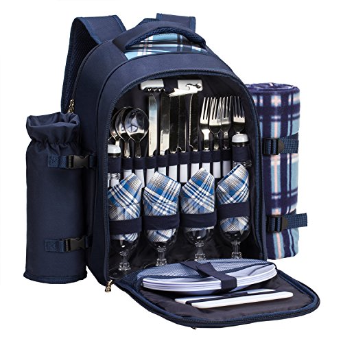 apollo walker Picnic Backpack Set for 4 with Cooler Compartment