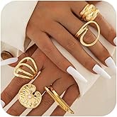 DZSYJKTM 5Pcs Chunky Gold Rings Stackable for Women Trendy, Dainty Stacking Disc Circle Open Knuckle Ring Set Unique Thick Line Irregular Geometric Jewelry Gift