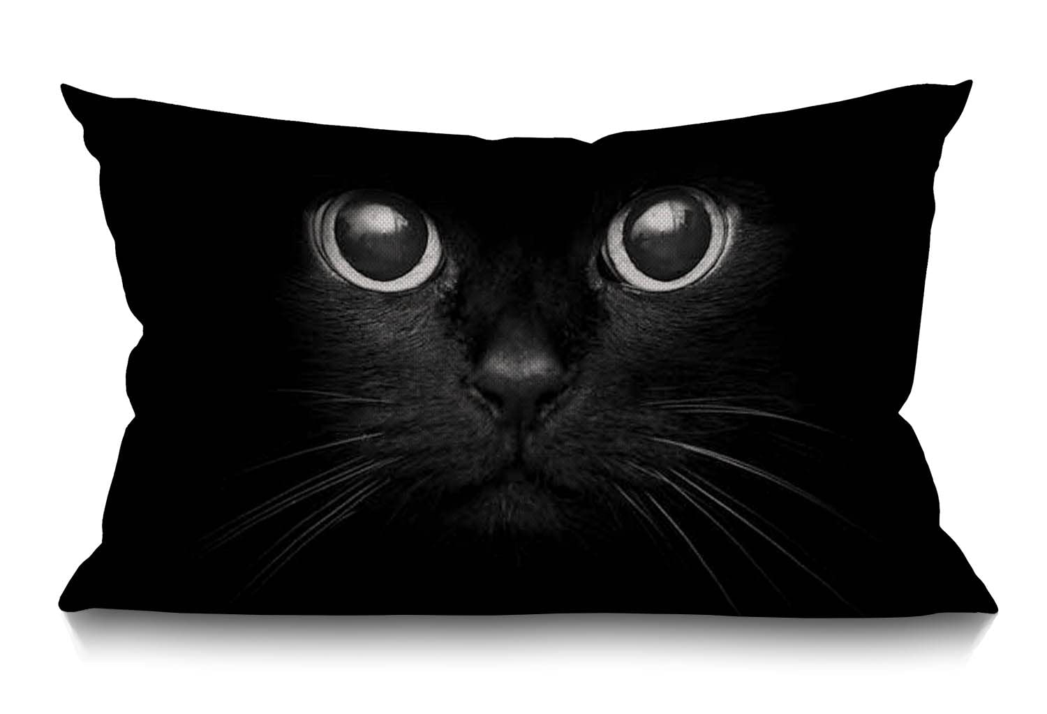 BGBDEIA Cat Cushion Cover,Cute Black Cat Face with Black Eye Cotton Linen Throw Pillow case Pillow Cover for Sofa Home Decorative Oblong 30 x 50 cm 12x20 Inches