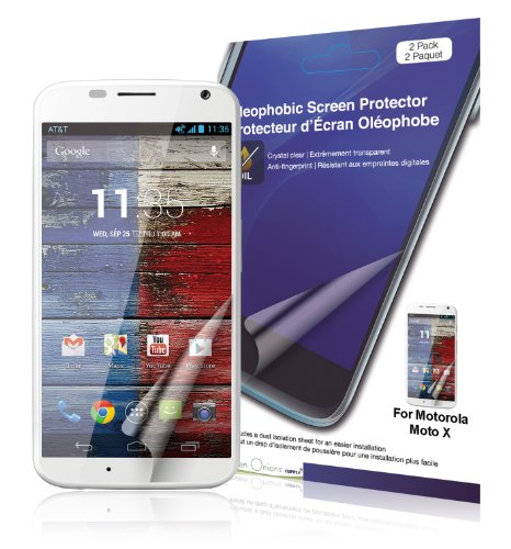 Green Onions Supply RT-SPMMX07 Crystal Oleophobic Screen Protector for Motorola Moto X Smartphone 2-Pack - Retail Packaging