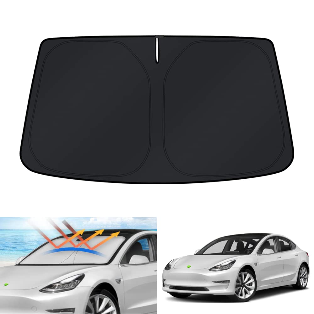 Photo 1 of KUST Windshield Sun Shade for 2017-2023 Tesla Model 3 Accessories Sunshade Window Sun Visor Protector Foldable Blocks UV Rays Keep Your Car Cooler(Not for 2024 Model 3)