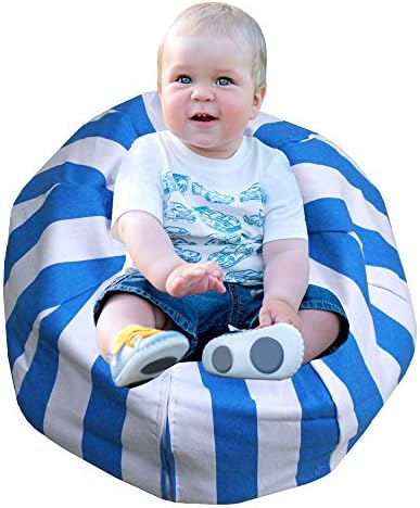 Stuffed Animal Storage Bean Bag Chair, Premium Canvas, Easy Solution for Extra Toys, Blankets, Covers, Towels and Clothes (22 inches, Blue)