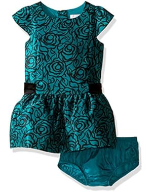 Baby Girls' Green and Black Floral Print Dress