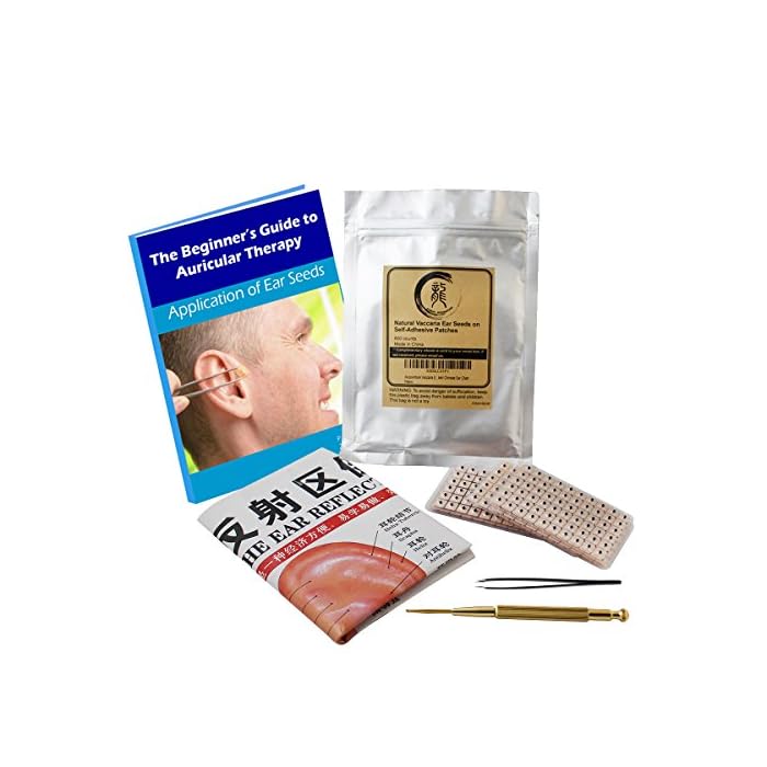 Multi-Condition Ear Seeds Acupuncture Kit 600 Counts, eBook Placement Chart, Probe, Acupressure Ear Chart, Tweezers