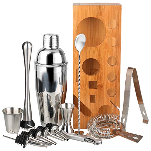 Hossejoy Premium-Cocktail Shaker Barkeeper Kit -13 Stück Bar-Werkzeug-Set mit stilvollem Bambus steht,umfasst Barkeeper… – Bild 3