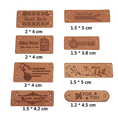 Juland 40PCS PU Leather Label Clothing Hand Made Label Handmade Embossed Tag with Holes Embellishment Knit DIY Accessories for Jeans Bags Shoes Hat