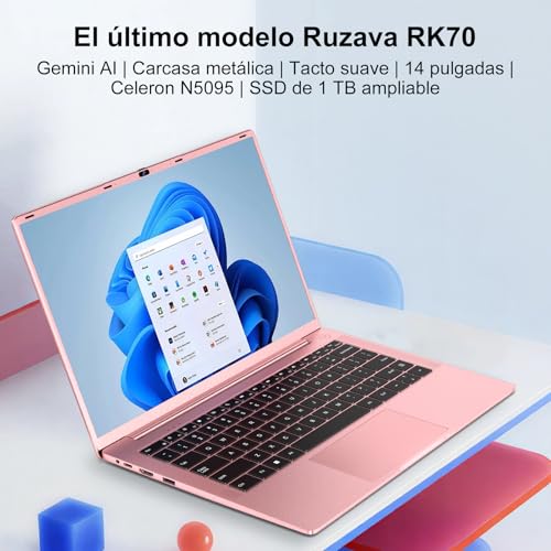 Laptop 14 Inch Celeron N5095 Upto 2.9 GHz Laptop 8GB RAM 256GB SSD TF 1TB LPDDR4 Win11 5G WiFi 1920*1080 FHD Mini HDMl Laptop Protective Film Spanish – Red Metallic Body-72
